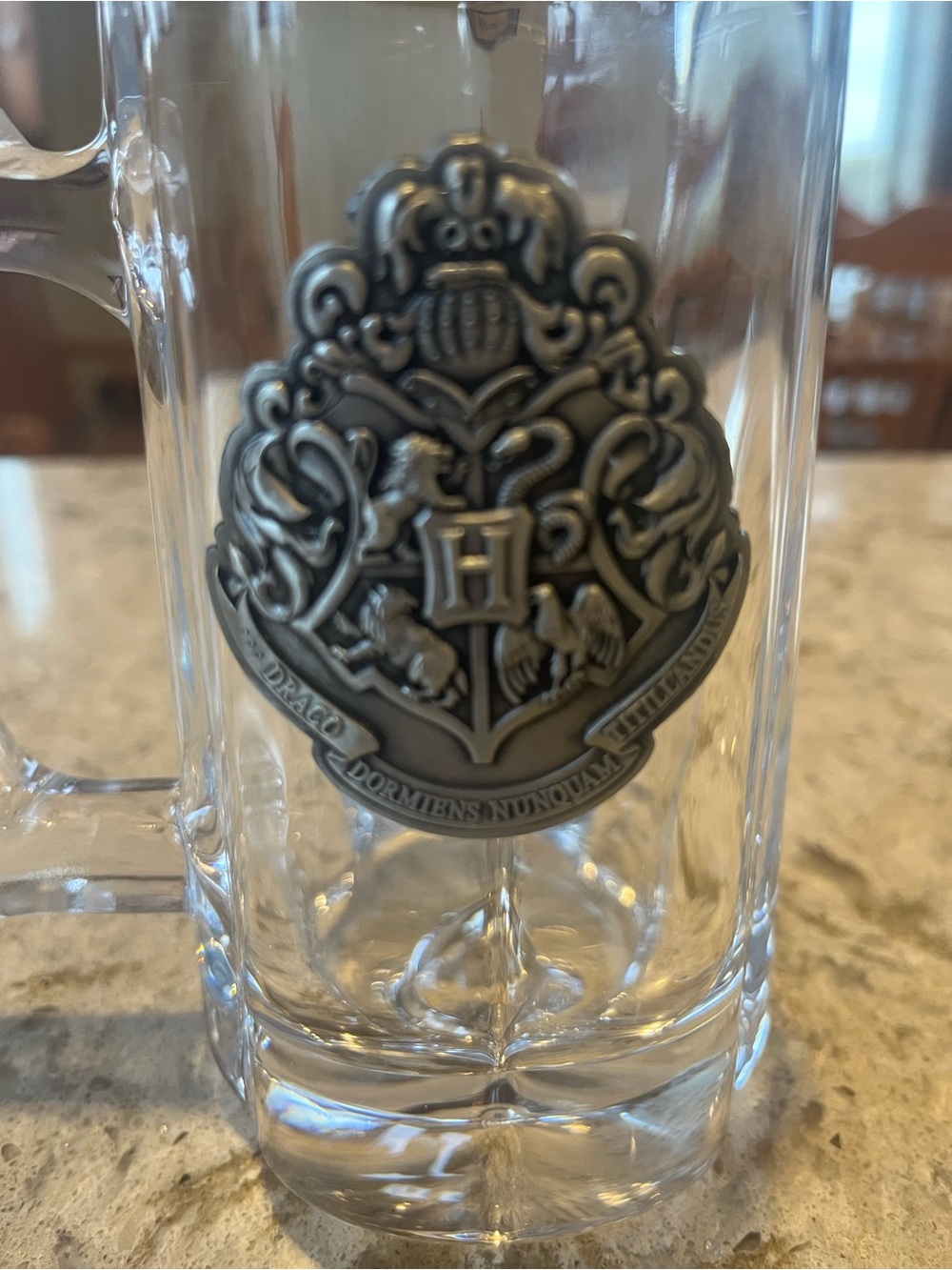 Butter Beer : Hogwarts Crest Pewter-Style Glass Mug - Clear